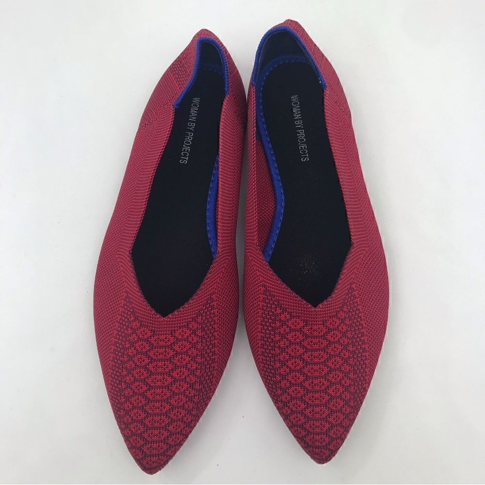 Woman by Projects Red Pattern Soft Side Pointed Flats- NEW - Picture 4 of 13